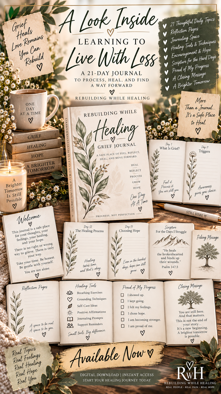 Learning to Live With Loss | 21-Day Guided Grief Journal – Digital Download